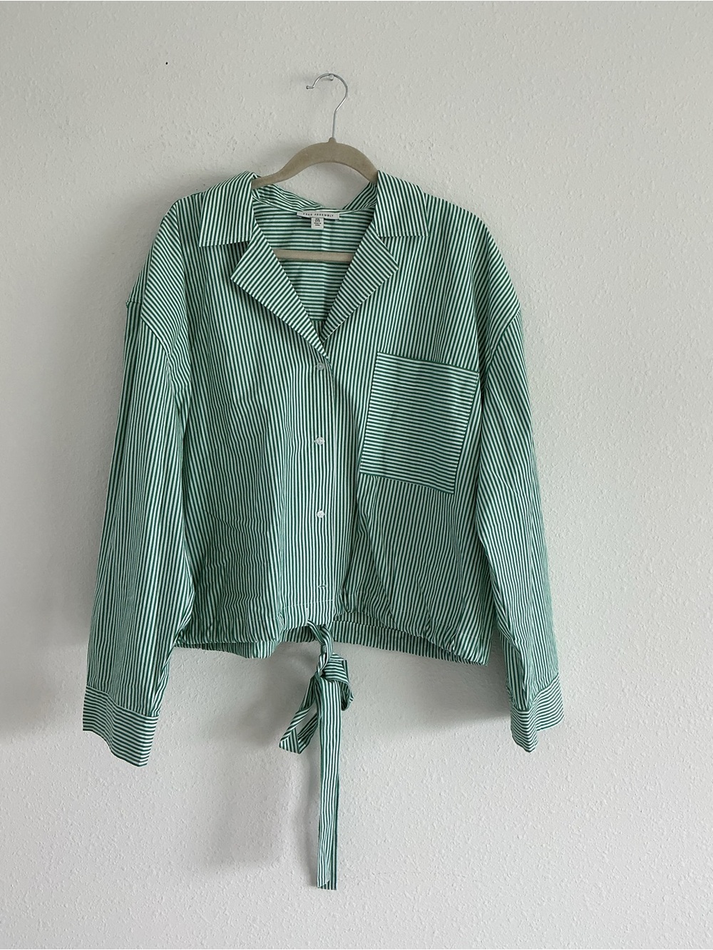 Striped Tie-Front Button Blouse in Mint Green